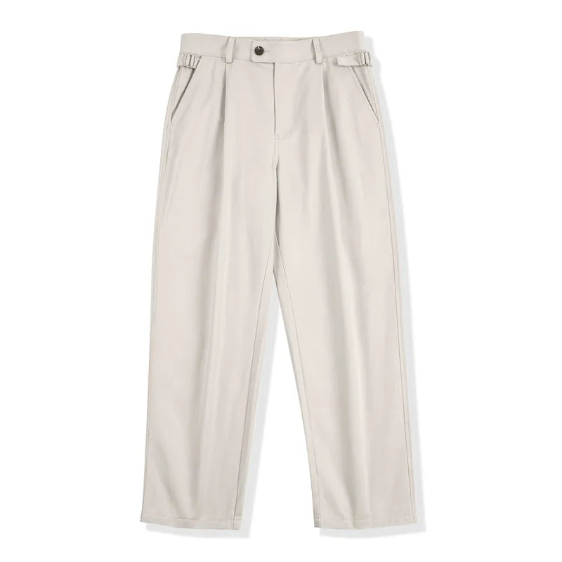 Maden Vintage Gentleman Naples Pants Korea Fashion Casual Paris Button Straight Wide Trousers 100% Cotton Solid Work Suit Pants
