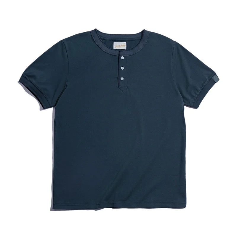 Maden Men's Vintage Heavyweight Henley Shirts Short Sleeve Casual Solid T-Shirt Basic Plain 100% Cotton Tee Shirts Summer Tops