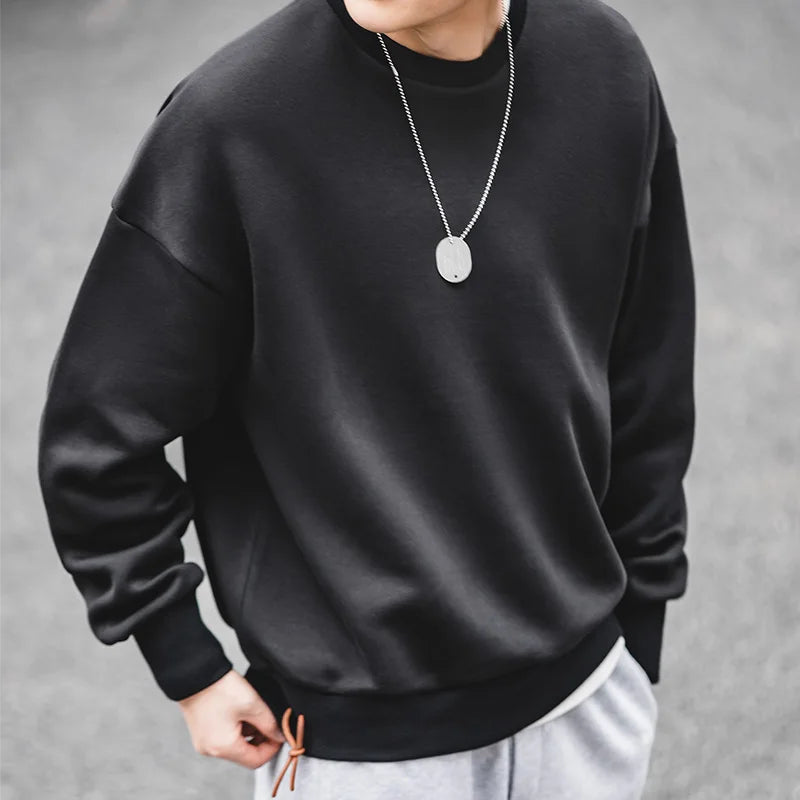 Maden Casual Round Neck Gray Sweathirts for Men Loose Comfortable Cotton Pullover Basic Style Autumn Outdoor Undershirt