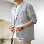 Maden New Vintage Casual Seersucker Striped Suit Jacket Cityboy Flat Lapel Loose Outwear for Men's Spring And Autumn