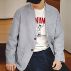 Maden New Vintage Casual Seersucker Striped Suit Jacket Cityboy Flat Lapel Loose Outwear for Men's Spring And Autumn