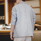 Maden New Vintage Casual Seersucker Striped Suit Jacket Cityboy Flat Lapel Loose Outwear for Men's Spring And Autumn