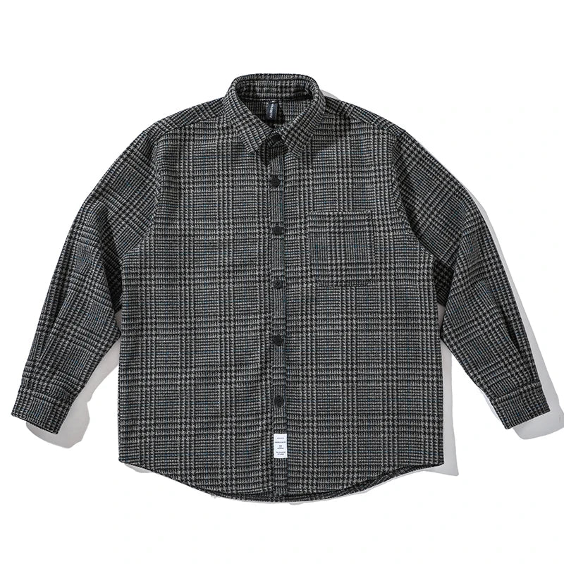 High Quality Thick Woolen Shirt Men Clothing Japanese Streetwear Lapel Long Sleeve Casual Plaid Top Harajuku Coats Male