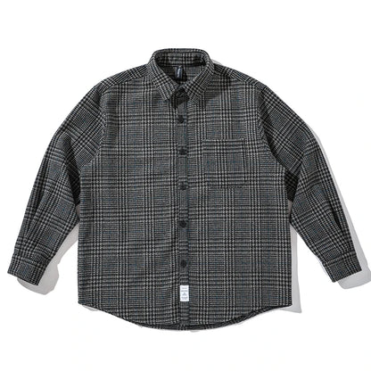 High Quality Thick Woolen Shirt Men Clothing Japanese Streetwear Lapel Long Sleeve Casual Plaid Top Harajuku Coats Male