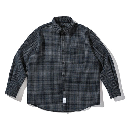 High Quality Thick Woolen Shirt Men Clothing Japanese Streetwear Lapel Long Sleeve Casual Plaid Top Harajuku Coats Male