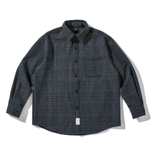 High Quality Thick Woolen Shirt Men Clothing Japanese Streetwear Lapel Long Sleeve Casual Plaid Top Harajuku Coats Male
