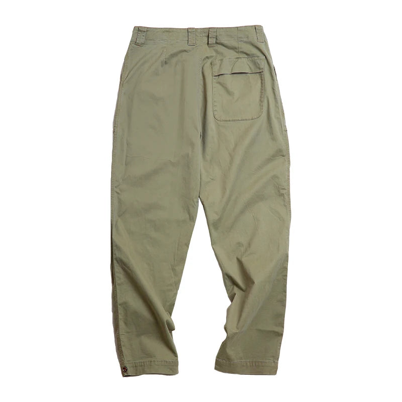 Maden Men's Vintage Military Green Cargo Pants Zipper Fly Loose Fit Pants Straight Leg Casual Pockets Spring and Fall Trousers