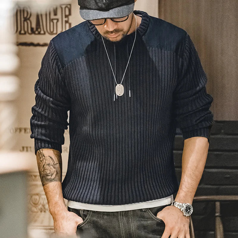 Slim Tactical Knit Sweater with Vertical Stripes