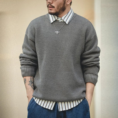 Vintage Gray Sweater, Chunky Knit Pullover, Round Neck
