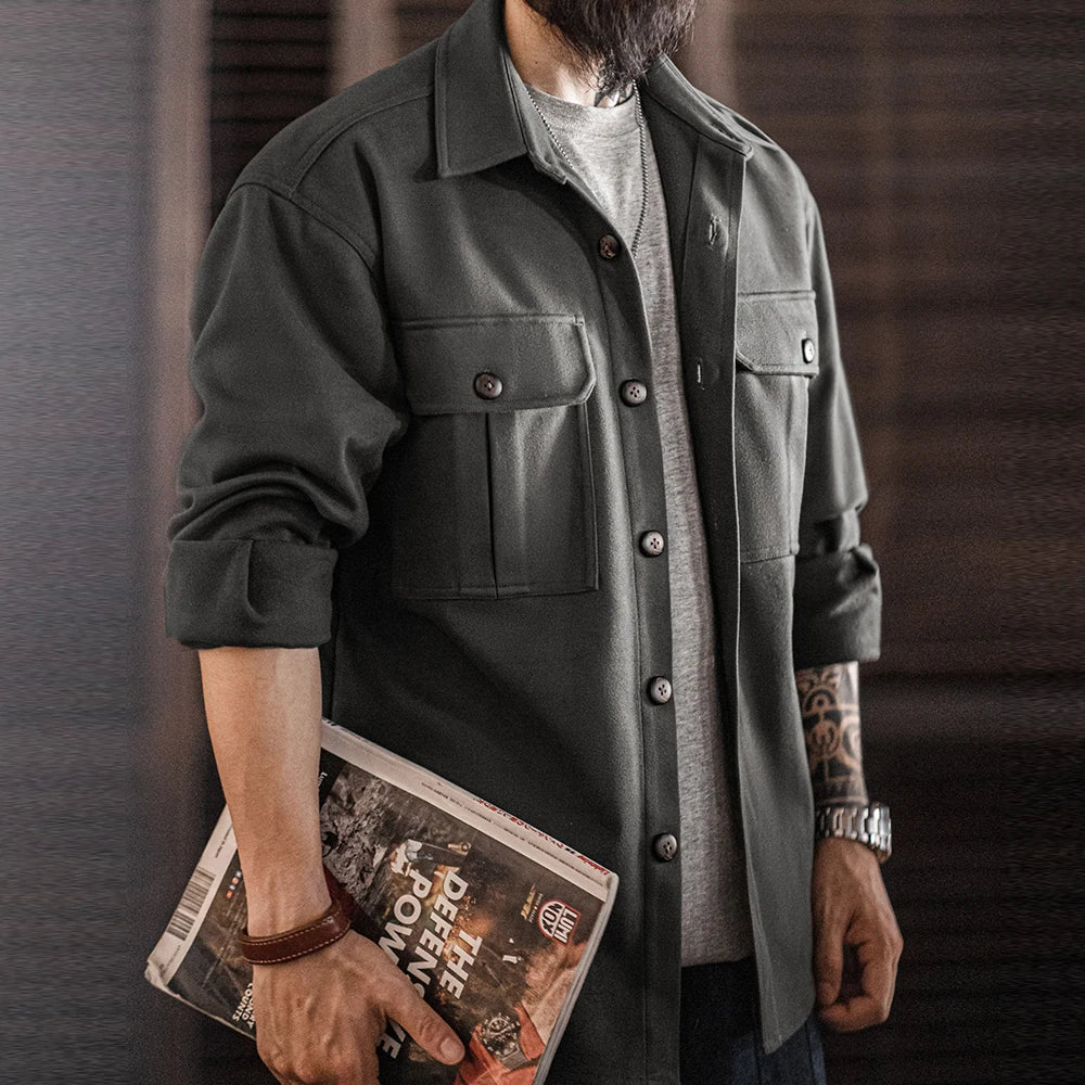 Maden Vintage Solid - color Lapel Jacket Loose Fit Heavy - weight Single - breasted Coat for Men's Autumn and Winter Shirts