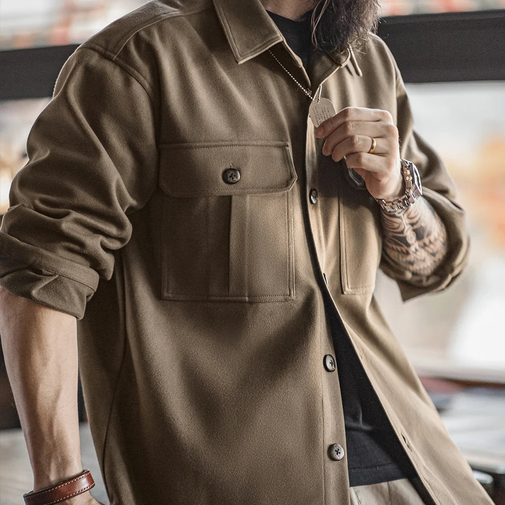 Maden Vintage Solid - color Lapel Jacket Loose Fit Heavy - weight Single - breasted Coat for Men's Autumn and Winter Shirts