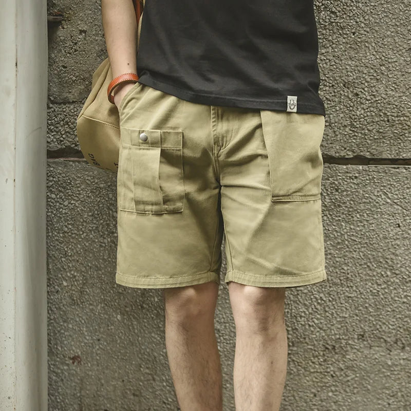 Maden Vintage P37 Cotton Cargo Shorts Men's Summer Solid Color Adjustable Waist Shorts Straight Leg Military Style Casual Bottom