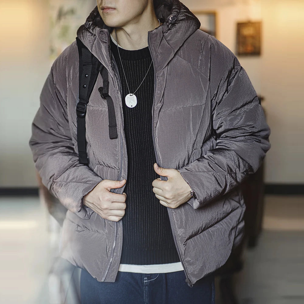 Maden New Casual 90% White Duck Down Hooded Grey Jacket Thickened Warm Coat for Men's Winter Clothes Versatile Puffer Jacket