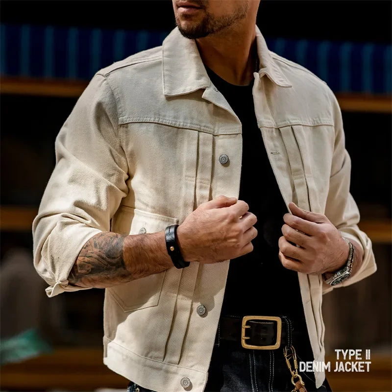 Maden Retro Jeans Jacket Men Amekaji Denim Coat Cotton 100% Slim Fit Outwear Fashion Streetwear Qality Vintage Men’S Clothing