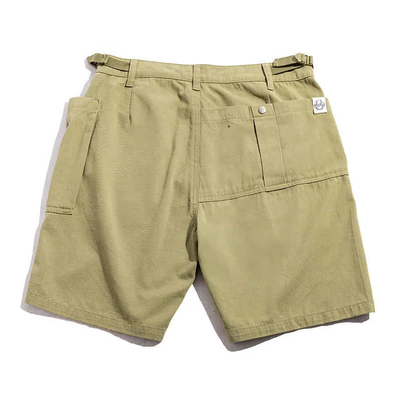 Maden Vintage P37 Cotton Cargo Shorts Men's Summer Solid Color Adjustable Waist Shorts Straight Leg Military Style Casual Bottom