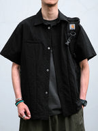 Japanese Vintage Work Shirt Men Quick Dry Short Sleeve Summer Streetwear Casual Cooling Fashion Casual Top Hrajuku Shirts Male