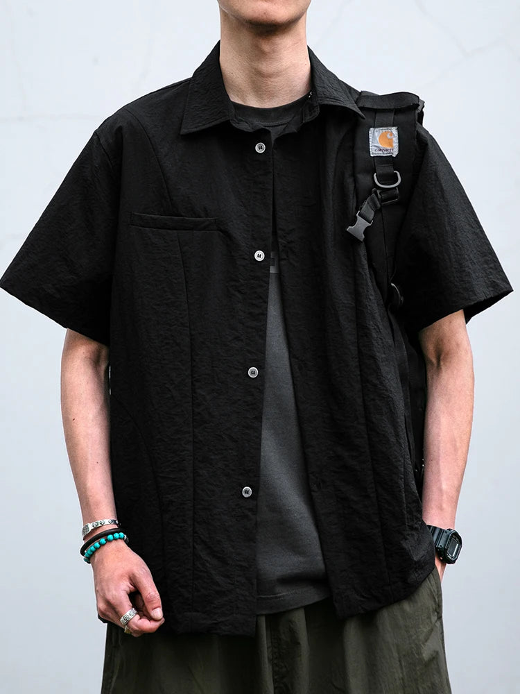 Japanese Vintage Work Shirt Men Quick Dry Short Sleeve Summer Streetwear Casual Cooling Fashion Casual Top Hrajuku Shirts Male