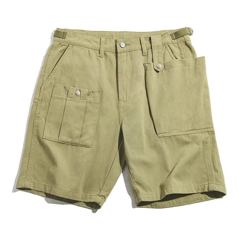Maden Vintage P37 Cotton Cargo Shorts Men's Summer Solid Color Adjustable Waist Shorts Straight Leg Military Style Casual Bottom