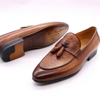 FELIX CHU Men's Genuine Leather Tassel Loafers Italian Luxury Fashion Slip-On Dress Shoes for Parties Weddings Casual Wear