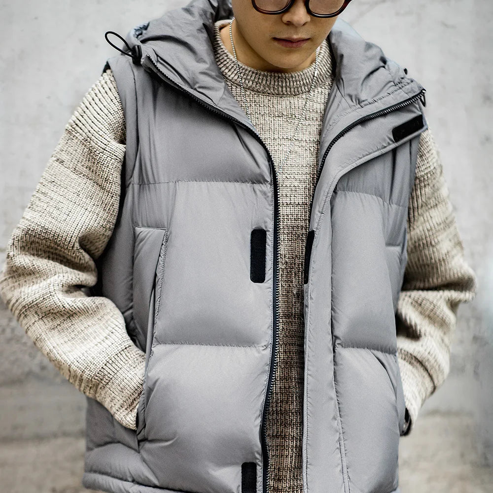 Maden Men's Winter Detachable Sleeves Down Jacket Outdoor Functional Hooded Vest Jacket Warm Thickened Overcoat Versatile Parka