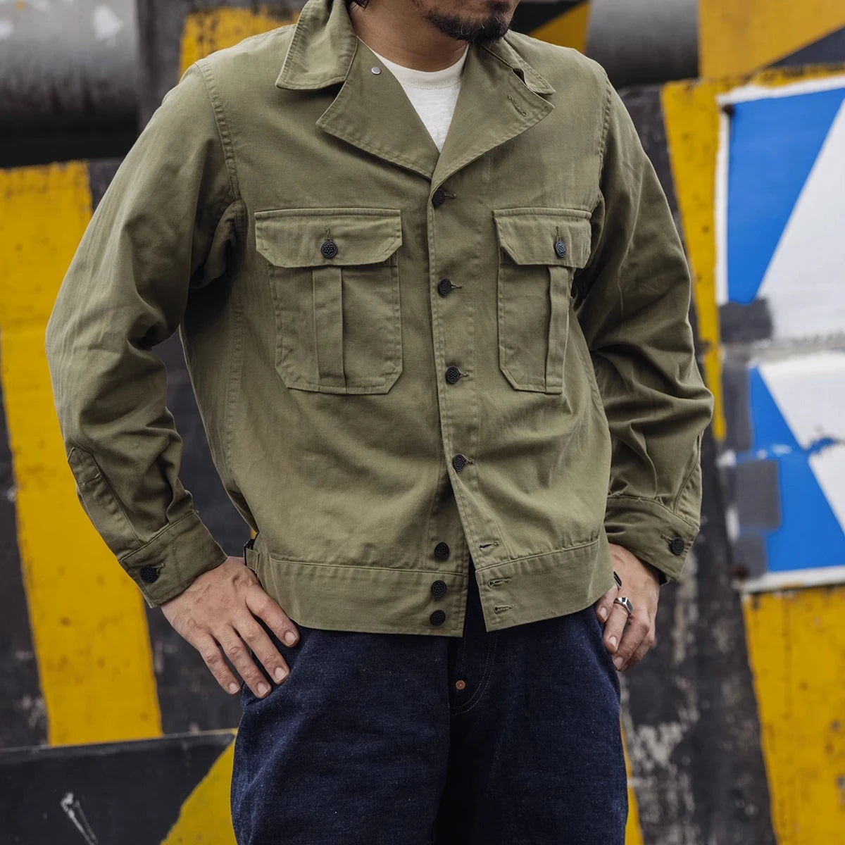 Bronson Army M-41 Herringbone Twill Jacket Vintage HBT Lapel Mens Outerwear