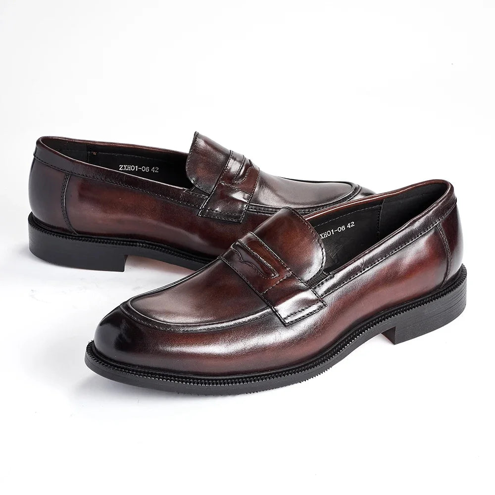 Men's Formal Leather Shoes British Style Oxford Loafers Round Toe Breathable Non-Slip Business Dress Wedding Office Casual Shoes