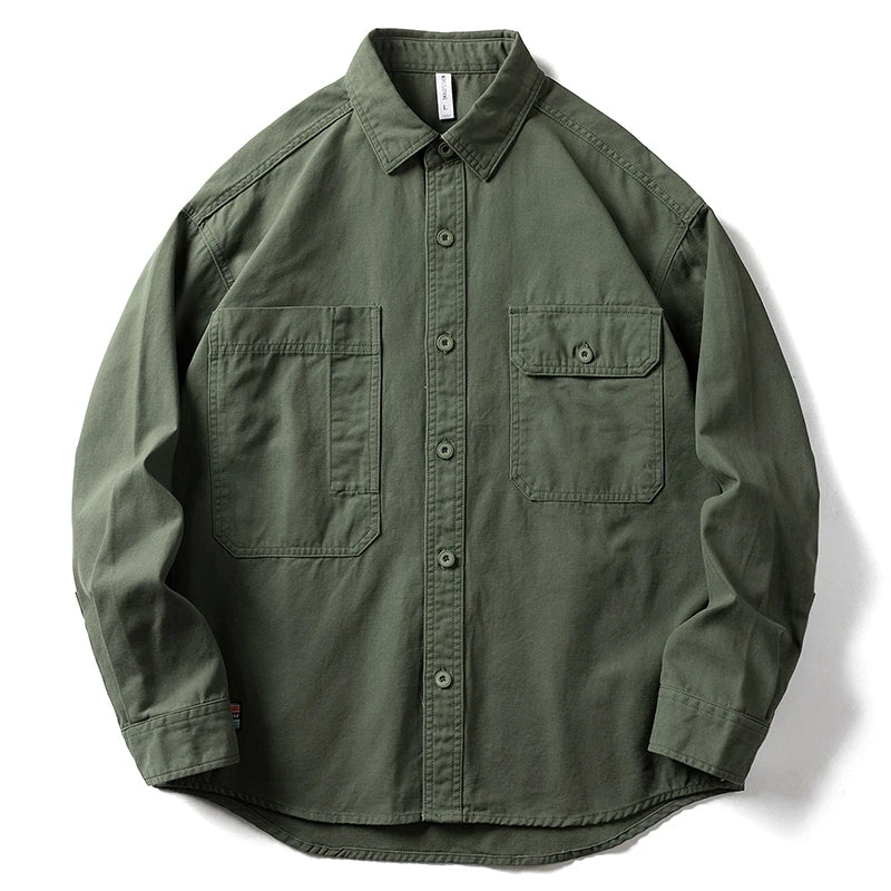 Japanese Streetwear Loose Shirt Men Clothing Spring Autumn Vintage Casual Long Sleeve Harajuku High Quality Cargo Coat Male