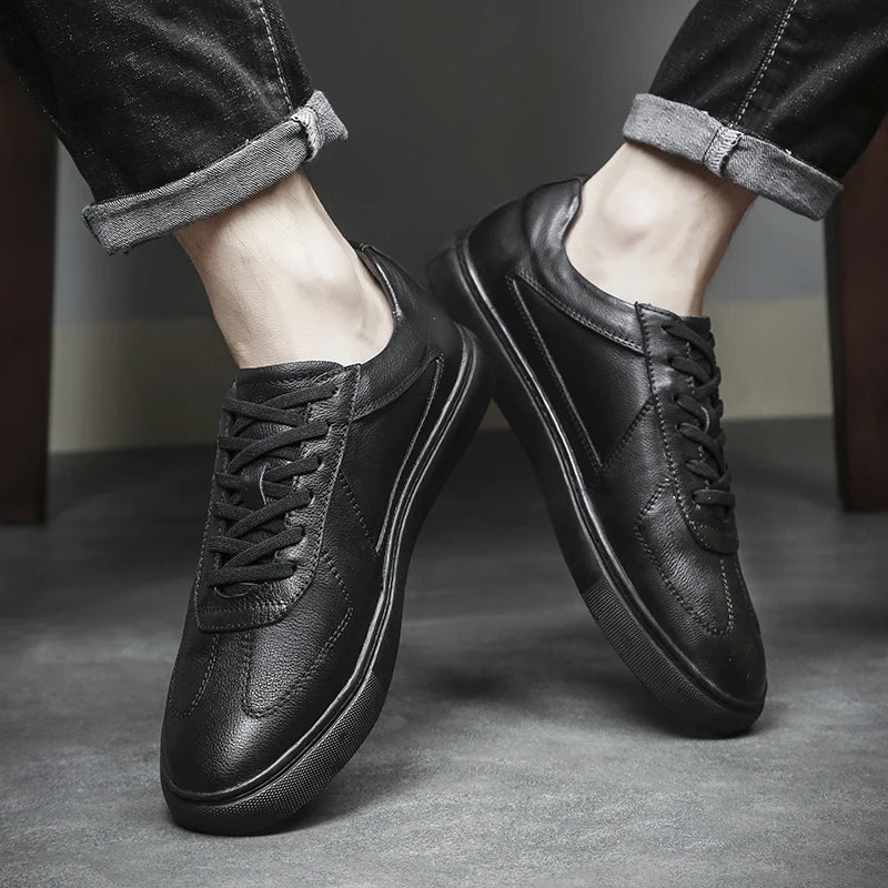 Men's Leather Casual Shoes, Vulcanized Footwear