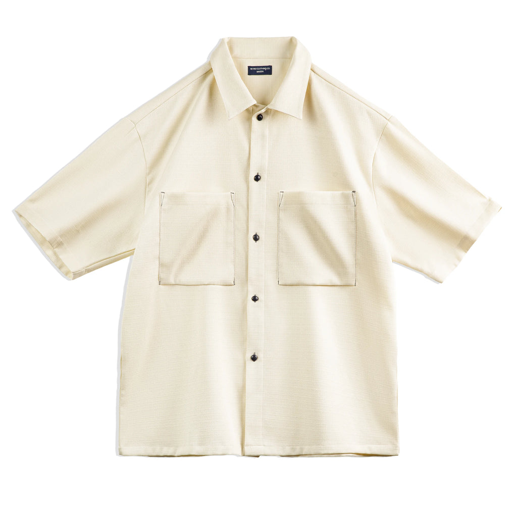 Maden Casual Oversize Drape No-iron Shirt with Pocket Textured Silhouette Short-sleeved Shirt for Men's Summer Tops