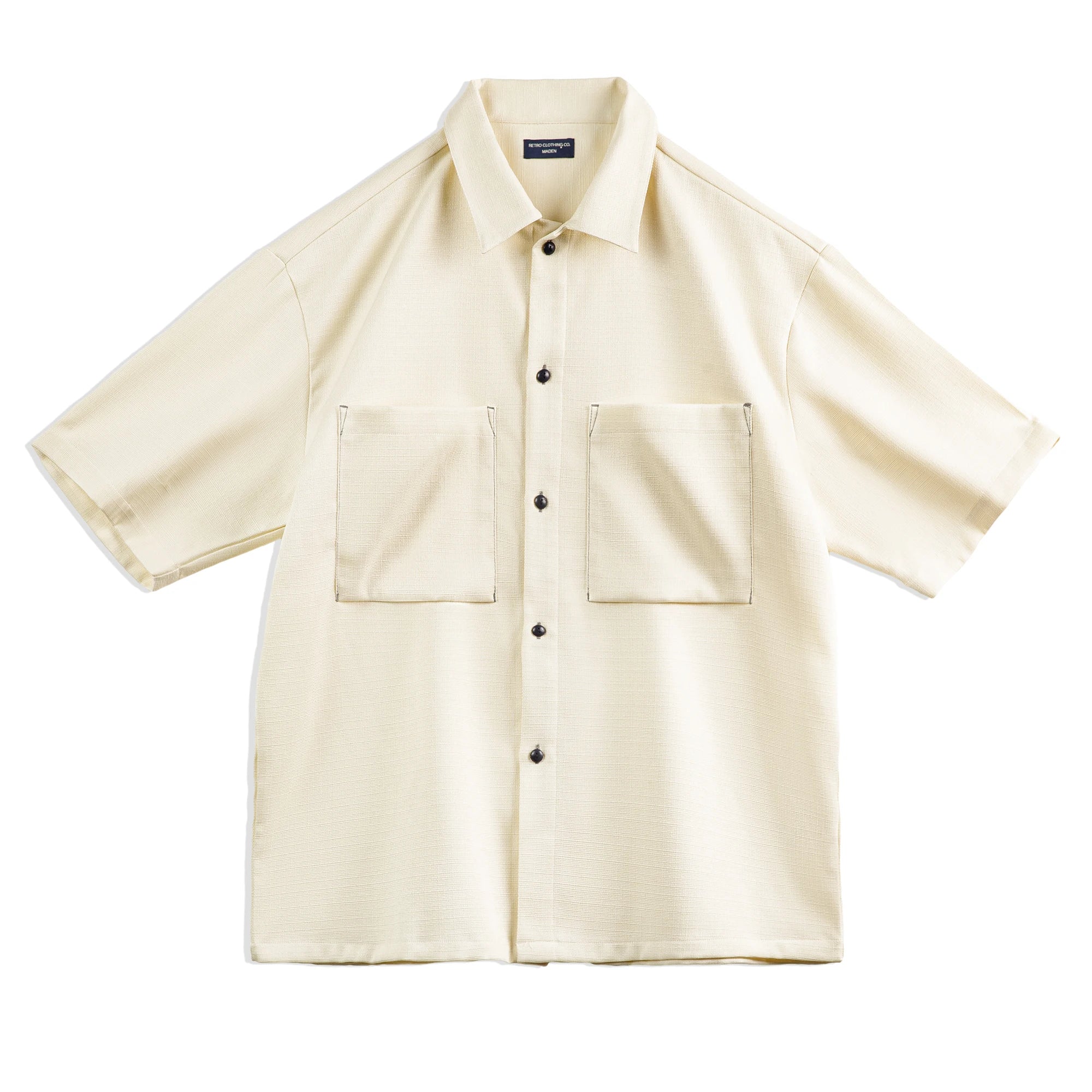 Maden Casual Oversize Drape No-iron Shirt with Pocket Textured Silhouette Short-sleeved Shirt for Men's Summer Tops