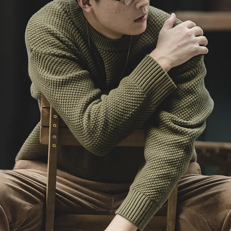 Vintage Gray Sweater, Chunky Knit Pullover, Round Neck