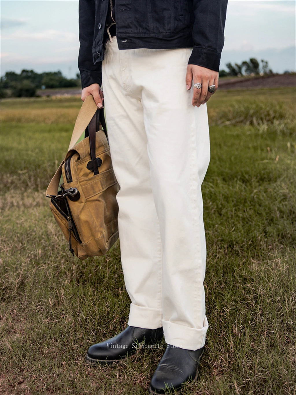 Red Tornado 55501 White Relaxed Straight Men's Jeans Rugged Style 14oz Selvedge Denim Pants