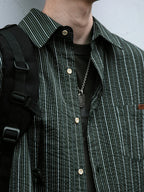 Japanese Vintage Men Summer Casual Shirt Short Sleeve Oversized Striped Pure Cotton Loose Fit Trendy Breathable High Quality Top