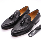 FELIX CHU Men's Genuine Leather Tassel Loafers Italian Luxury Fashion Slip-On Dress Shoes for Parties Weddings Casual Wear