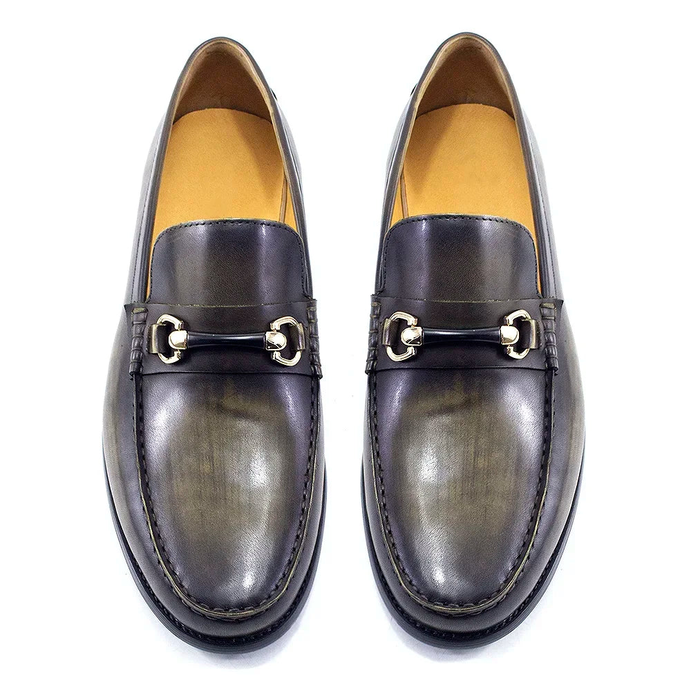 Classic Men's Loafers Genuine Leather Handmade Metal Chain Casual Business Dress Shoes Fashion Party Wedding Footwear for Men