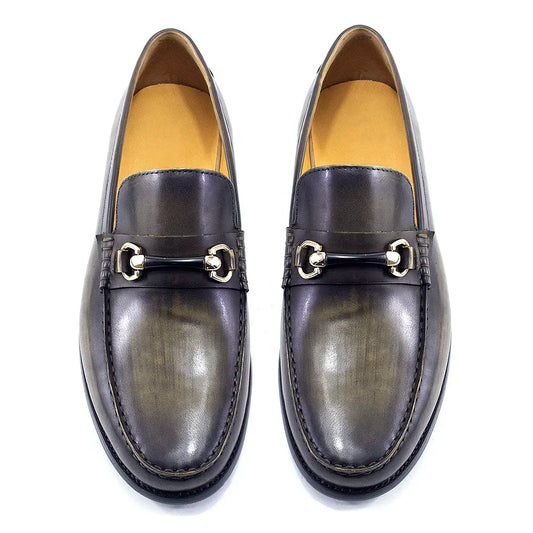 Classic Men's Loafers Genuine Leather Handmade Metal Chain Casual Business Dress Shoes Fashion Party Wedding Footwear for Men