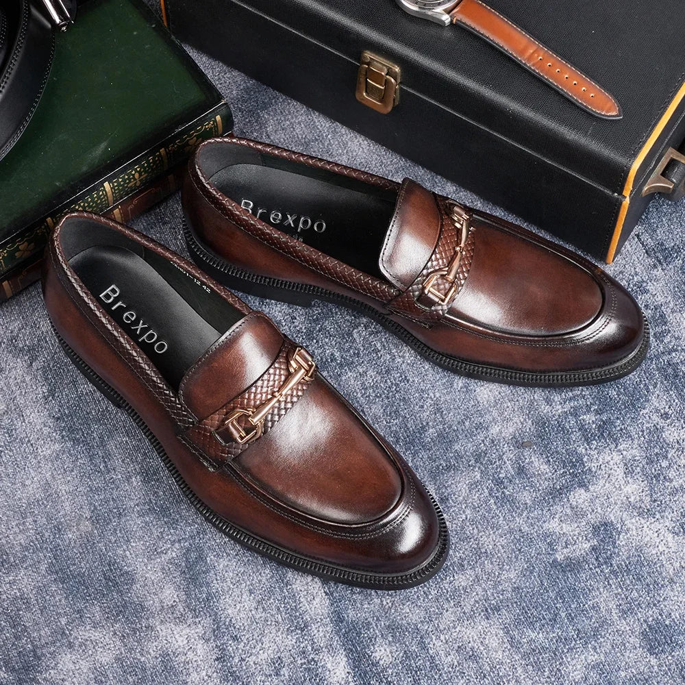 Handmade Men's Casual Leather Shoes New Style Slip-On Low Heel Business Fashion Cowhide First Layer Comfortable Men's Footwear