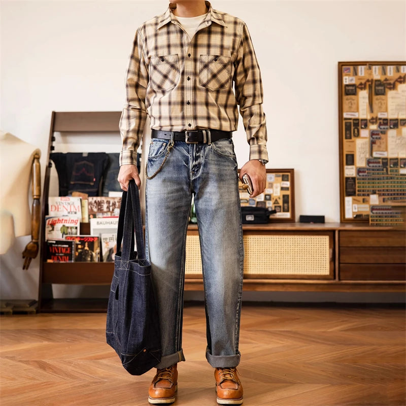 Red Tornado Men's Light Wash Jeans Ice Blue 14.5oz Selvage Denim Pants Straight Leg