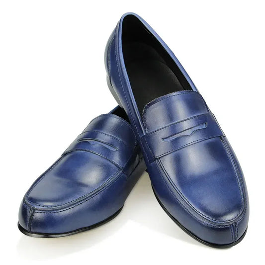 Driving Shoes Men's Loafer For Business Casual Daily Work Genuine Leather Elegant Finish Comfortable Handmade Blue Shoe New