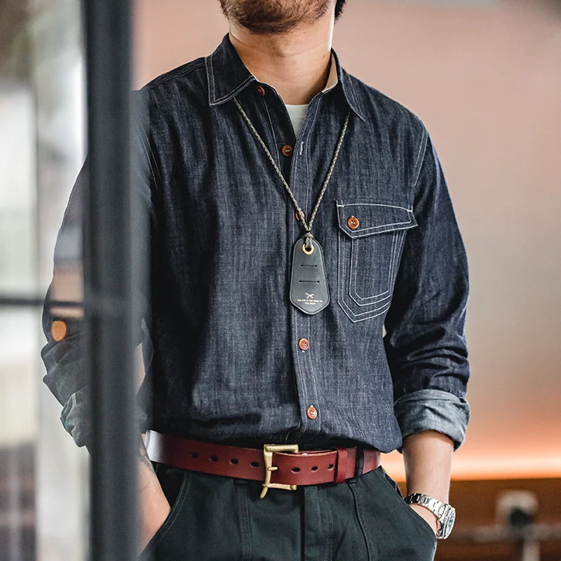 Maden Retro Slim Long Sleeve Denim Shirts