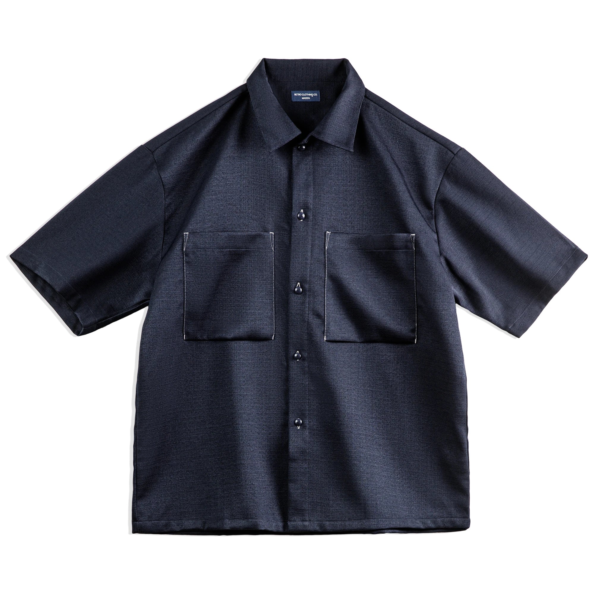 Maden Casual Oversize Drape No-iron Shirt with Pocket Textured Silhouette Short-sleeved Shirt for Men's Summer Tops