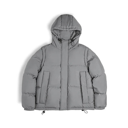 Maden Men's Winter Detachable Sleeves Down Jacket Outdoor Functional Hooded Vest Jacket Warm Thickened Overcoat Versatile Parka