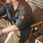 Maden Wrinkle-resistant Subtle Stripe Shirts for Men Outdoor Dark Gray Long-sleeved Loose Fit Shirt Autumn Pockets Shirts Jacket