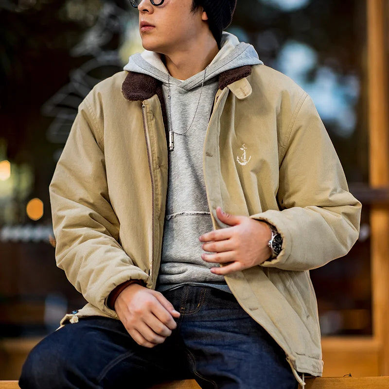 Maden Vintage N1 Deck Jackets for Men Autumn and Winter Windbreak Cardigan Coats Casual Padding Jacket Warm Thickened Parkas