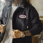 Maden Men Vintage Black Woven Long Sleeve Utility Shirt with Chest Pockets Lightweight Blouse Single-Breasted Overshirt for Fall