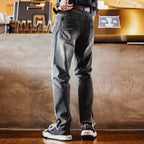 Maden Men's Vintage 13oz Heavyweight Denim Jeans Washed Gray Straight Leg Tapered Pants Casual Trousers for Spring and Fall