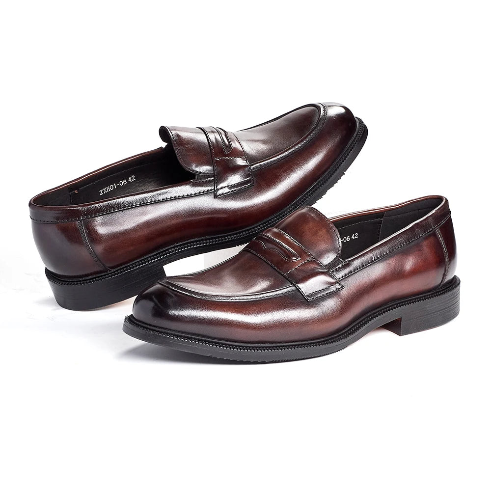 Men's Formal Leather Shoes British Style Oxford Loafers Round Toe Breathable Non-Slip Business Dress Wedding Office Casual Shoes