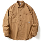 American High Quality Cargo Shirt Japanese Vintage Solid Color Long Sleeve Men Clothing Spring Harajuku Casual Black Thin Coat