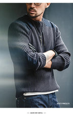 Slim Tactical Knit Sweater with Vertical Stripes