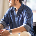 Maden 2023 Autumn Men's Vintage Tencel Denim Shirts Amekaji Lycra Long Sleeve CPO Shirt Jacket Uncle Fu Brand Luxury Jean Blouse